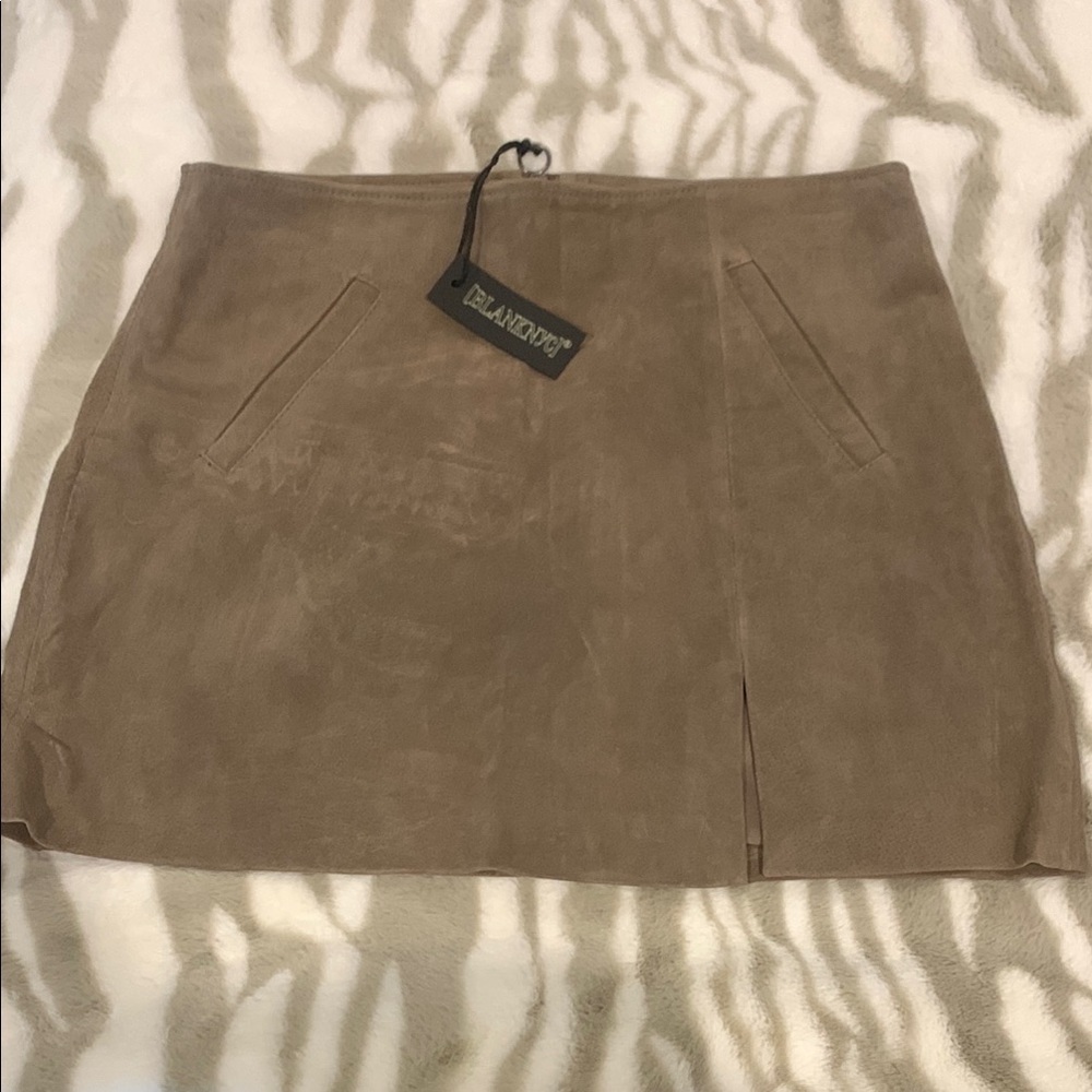 Blank NYC Tan Pencil Mini Skirt with Slit for Work